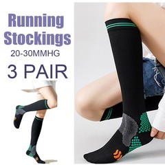 3 Pair Firm Compression Hose Opaque Knee High Wide Calf Black+Blue+White