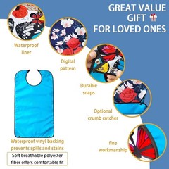 Large 3 Pack Washable Adult Bibs with Adjustable Snap & Crumb Catcher Features