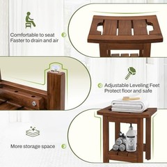 14″ Teak Shower Stool, Waterproof Teak Shower Bench with 14IN Brown Teak Color