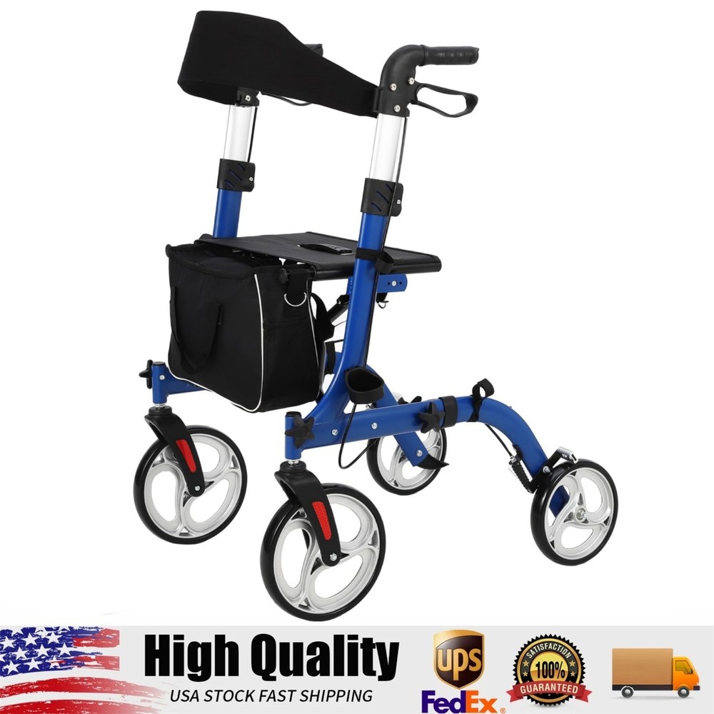 4 Wheel Rollator Walker with Seat for Seniors, Aluminum Alloy Rolling Walker