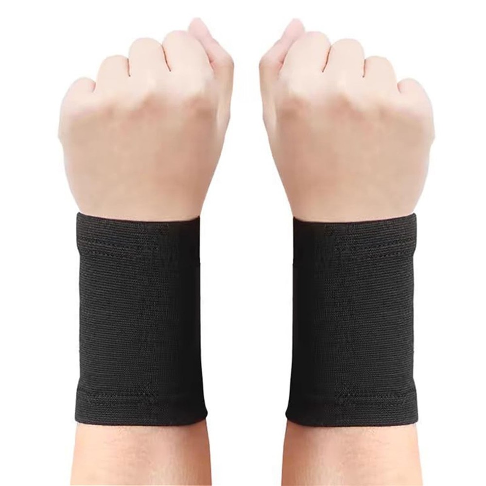 1 Pair Black Wrist Compression Sleeve Elastic Wrist Support Brace for Sports