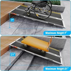 7FT Portable Home Wheelchair Ramp Anti-Slip Aluminum Steps Folding 600 LBS