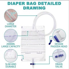 10 Pack 2000ML Urinary Drainage Bags Anti-Reflux Valve Easy Drain Medical Aid