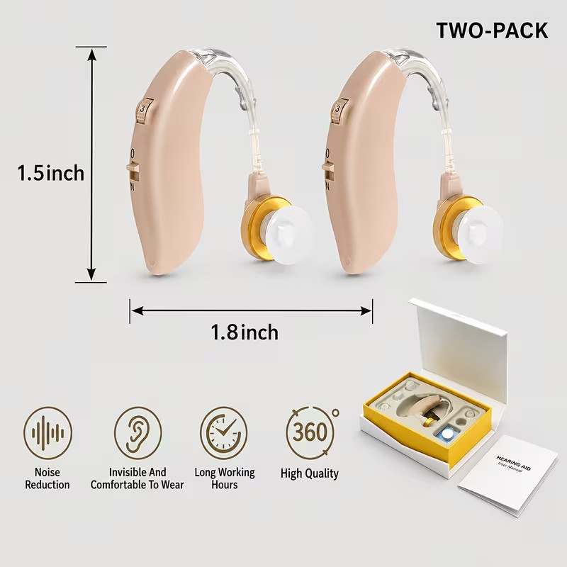 A Discreet Behind-the-Ear Hearing Aid Available In 2pcs, Compact Ergonomic Size