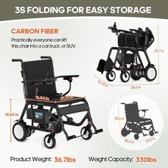 29lbs Ultra Lightweight Carbon Fiber Electric Wheelchair Foldable Power Mobility