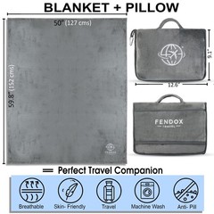 Fendox Travel 2-in-1 Blanket and Pillow – 8×11 inches, Gray