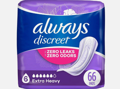 66-Count Always Discreet Incontinence Pads Size 6 Peach Extra Heavy Protection