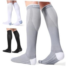 3 Pairs Compression Socks for Men and Women Large-X-Large Black + White + Grey