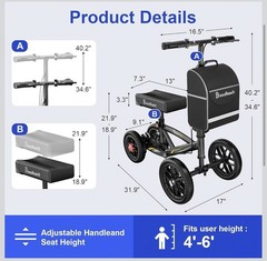Blessreach 2202-T All Terrain Knee Scooter Walker Disc Brake Foldable BLACK