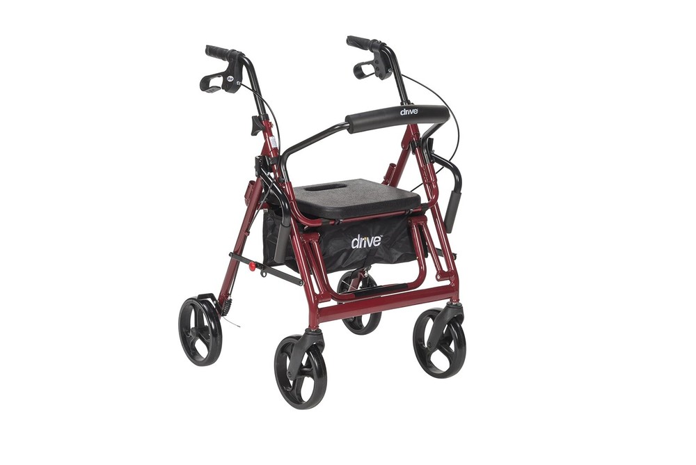 drive Duet Transport Chair Rollator Walker 300 lbs. Aluminum Burgundy 795BU