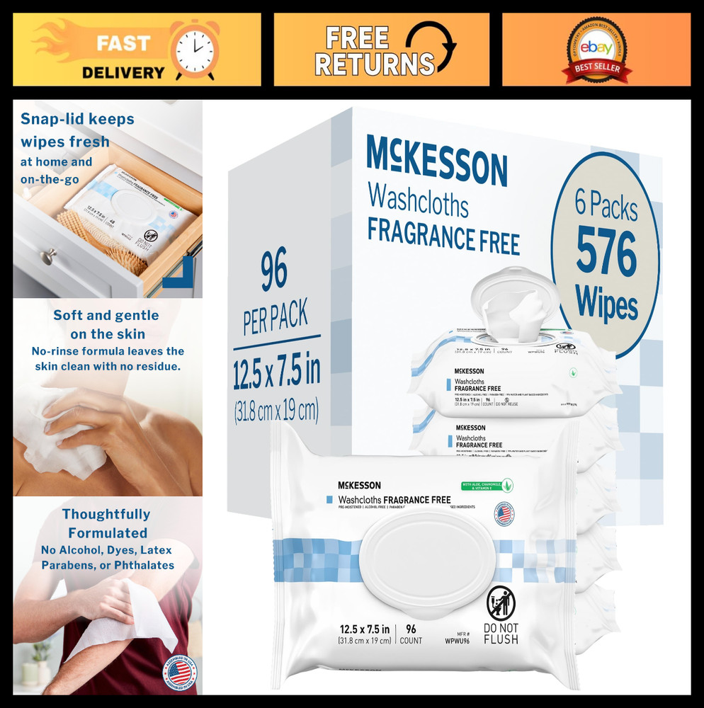 Unscented Disposable Wet Wipes for Adults – Fragrance-Free, Alcohol-Free, No-Rin