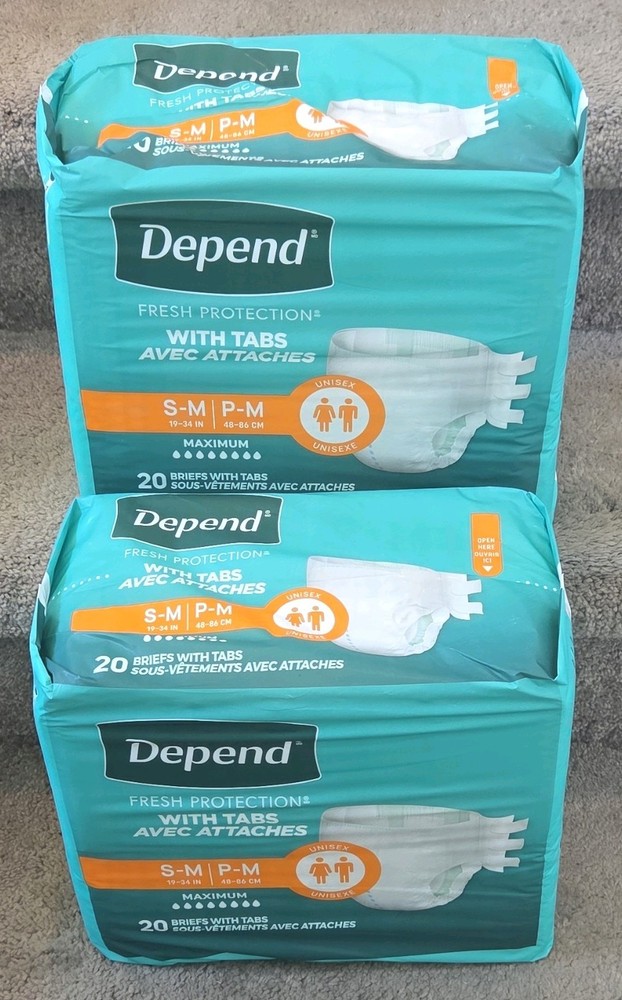 Depend Fresh Protection Incontinence Briefs Unisex S-M, 2×20