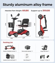 4 Wheel Folding Mobility Scooter Electric Power Wheelchairs Long Range Portable