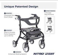 Drive Medical Nitro Sprint Hemi Rollator Walker Heavy Duty w/Seat Petite Red