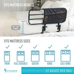 Stander EZ Adjust Bed Rail – Senior Safety Rail with Pouch, Black, ASTM Approved