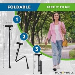 HoneyBull Walking Cane | Single Tip Canes for Men & Women, Normal Cane, Black