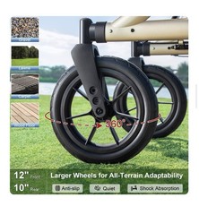 MAXWALK Rollator Walker with Seat Tall for Seniors 12″ Big Rubber Wheels | GOLD