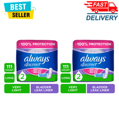 2 Pack Always Discreet Incontinence Liners, Very Light, Long, 111 Count, Bladder
