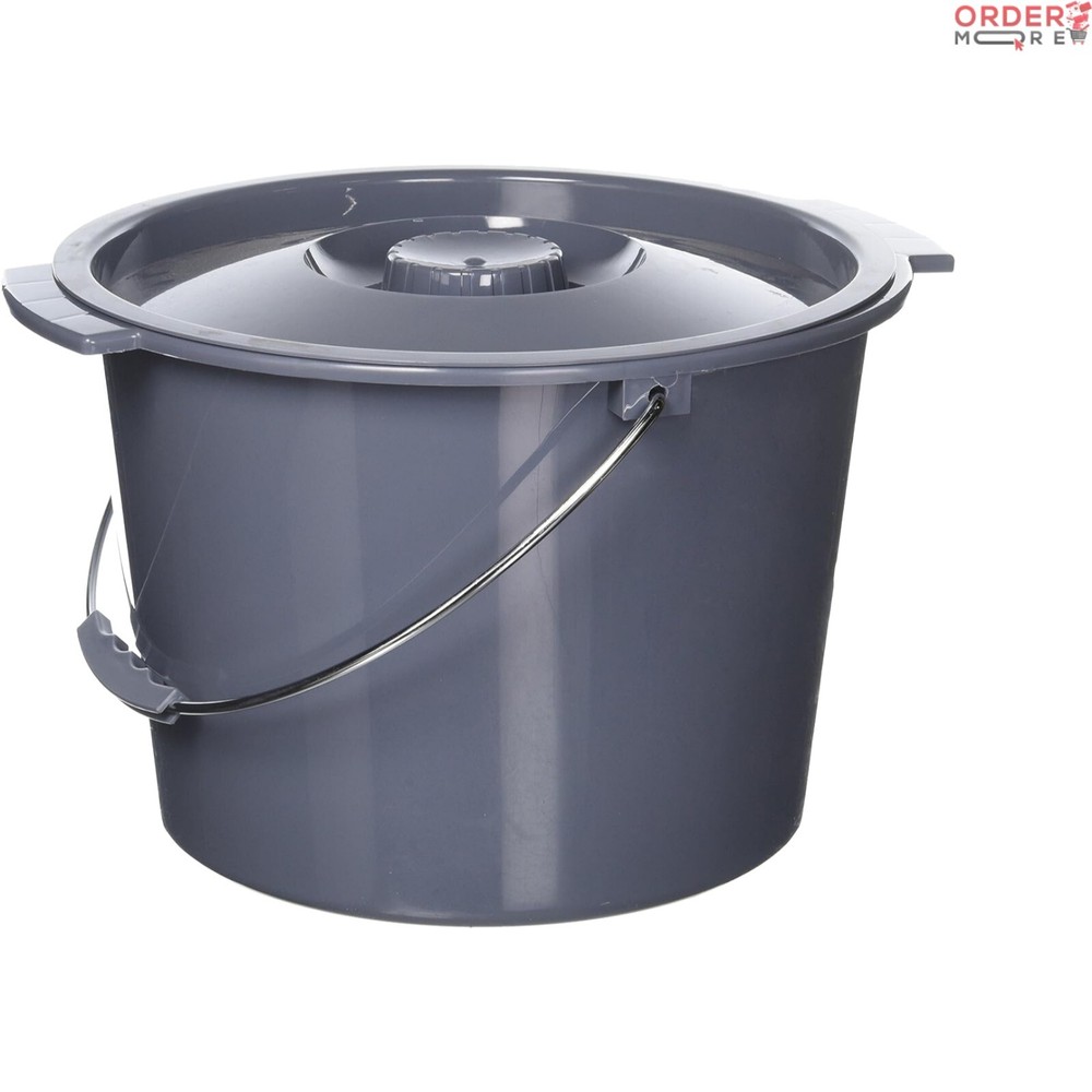 Universal Fit Commode Bucket – 2 Gallon Capacity with Lid and Handle, Dark Gray