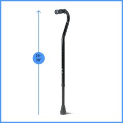Medline Bariatric Offset Walking Cane Adjustable Height 500 Lbs Stability Black