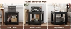 Black End Table, 20×20 Inch Square Side Table for Living Room, Large Wood Accent