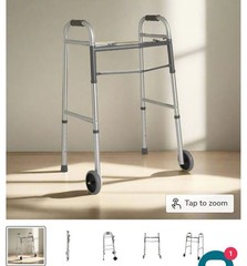 Guardian 2-Wheel Folding Adjustable Height Aluminum Walking Frame Silver Gray