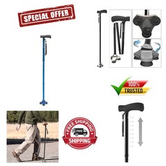 Enhanced Stability Foldable Walking Cane – Blue Aluminum, 37.5in Max Height