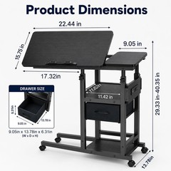 Height Adjustable Overbed Table with Wheel and Charging Station, Tiltable Des…