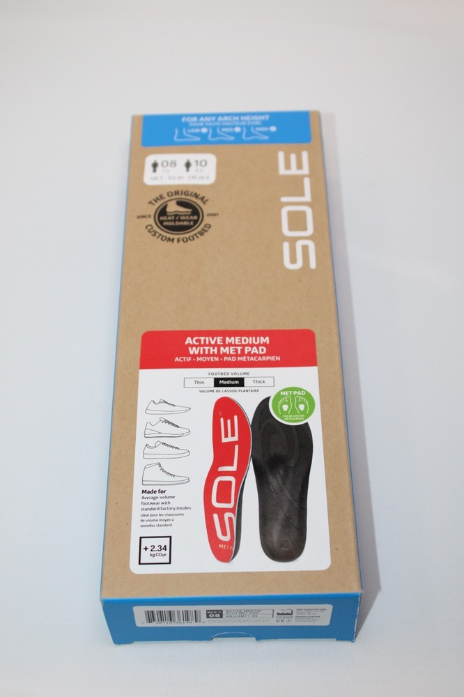 SOLE Active Medium Orthotic Insoles with Met Pad Red Size M 8, W 10 New Free S&H