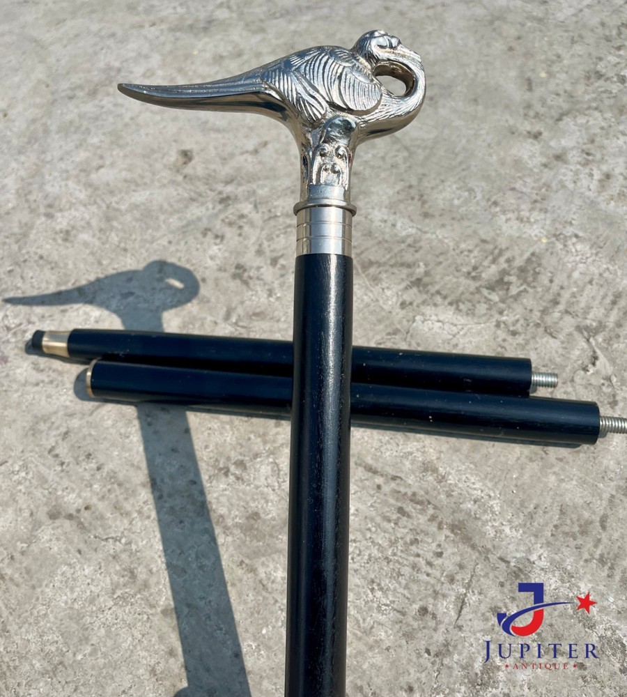 Victorian Antique Brass Hercules Swan Handle Walking Stick wooden Walking Cane