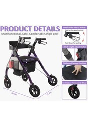 BlessReach Heavy Duty Rollator Walker w/ Large Seat Up to 450 lbs – Purple