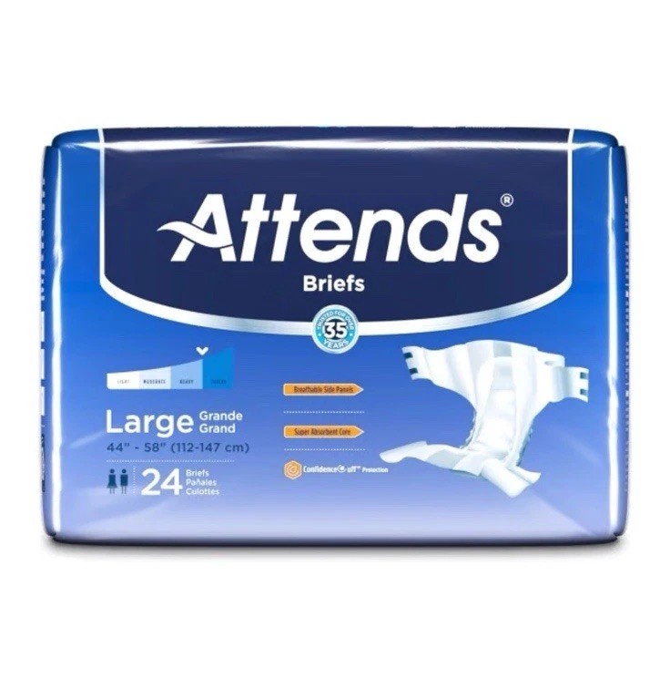 NEW Attends Briefs Adult Brief Diapers Large Size 24 Pack 44″ To 58″