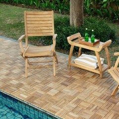 Nordic Style Natural Teak Wood Shower and Bath Curved Spa Bench with Shelf – 30″