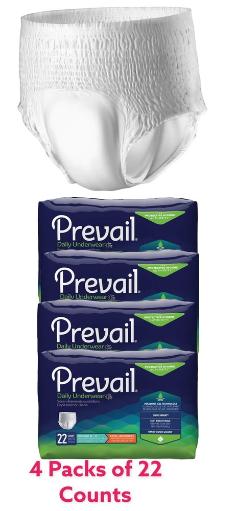 4 Packs – Prevail Underwear Extra Absorbency Youth/Small with 22 Pull-up/pk =88