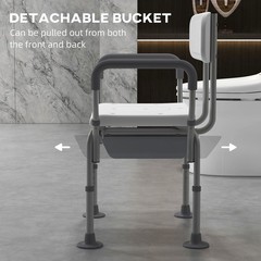 3-in-1 Shower Chair with Back and Arms Height Adjustable Bedside Commode White