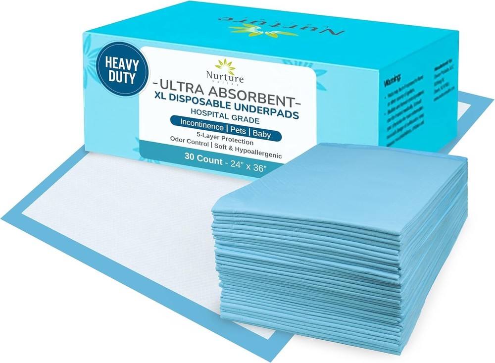 Nurture 30 Heavy Duty 24×36 Ultra Absorbent Bed Pads | Disposable Incontinence