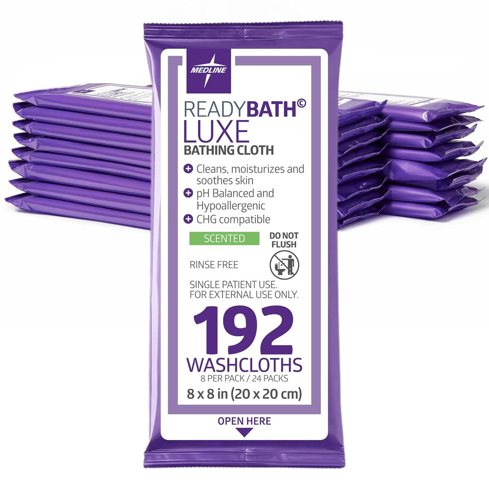 ReadyBath LUXE Antibacterial Bath Wipes with Aloe Hypoallergenic 8 x 8″, 192Pcs