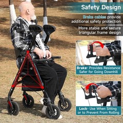 StrollAid Upright Walkers for Seniors 450lbs Heavy Duty Stand Up Rollator Walker