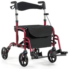 Folding Medical Rollator Walker Aluminum Transport Chair Adjustable Handle Red