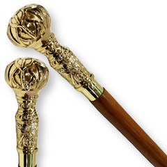 Vintage Victorian Brass Handle Wood Walking Stick Cane Vintage Style Solid Gift