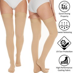 Thigh High Socks Full Toe Compression Stockings for Swollen Leg w/ Silicone Band