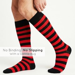 Unisex Knee High Stripe Socks 8-11 Stripe Red and Black
