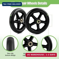 2 Pack 6 Inch Rubber Wheelchair Wheels Replacement for Walkers, Rollators, Wheel