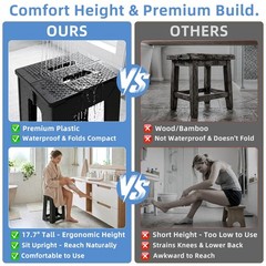 Foldable Shower Seat 17.7” Height Upgrade, Folding 17.7 Inches, Black