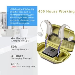 Hearing Amplifiers Pair Rechargeable with Charging Box 400H Long Lasting Seniors