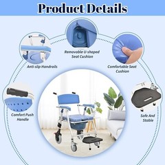 Heavy Duty Bedside Commode Chair Shower Rolling Padded Seat 330lb