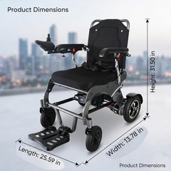 Lightweight Foldable Electric Wheelchair 265lbs Capacity Power Motor 15KM Range