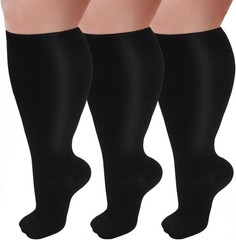 3 Pairs Plus Size Compression Socks for Women and Men Wide Calf 20-30mmhg Ext…