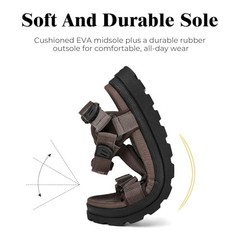 Mens 3 Adjustable Hook-and-Loop Straps Sport Sandals | Comfortable 7.5 Brown