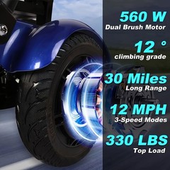 4-Wheel Foldable Portable Electric Scooter, 330lbs,30 Miles Range,12MPH